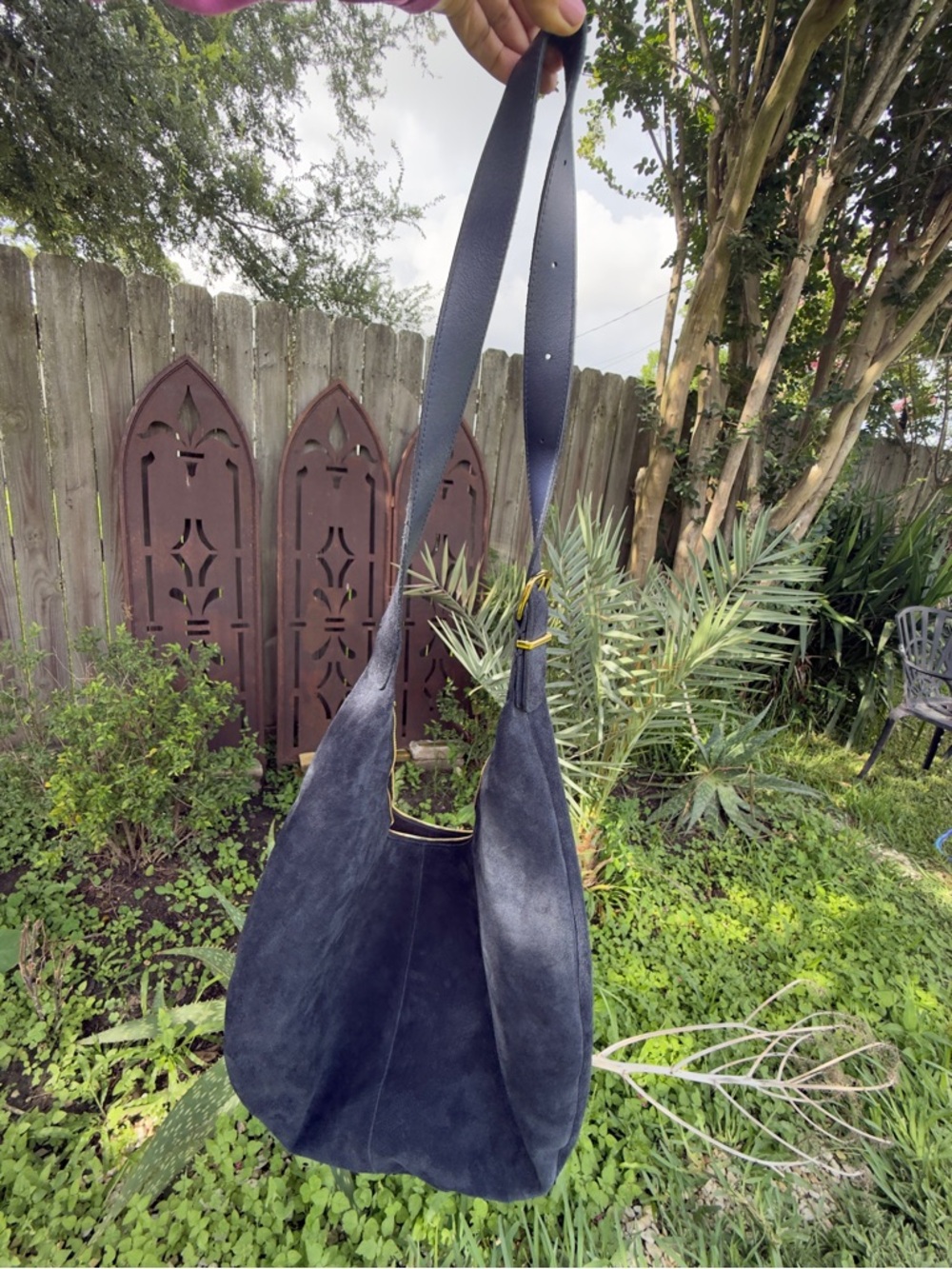 MADEWELL Dark Blue Suede Shoulder and cross body Bag with Gold Hardware - Picture 12 of 13
